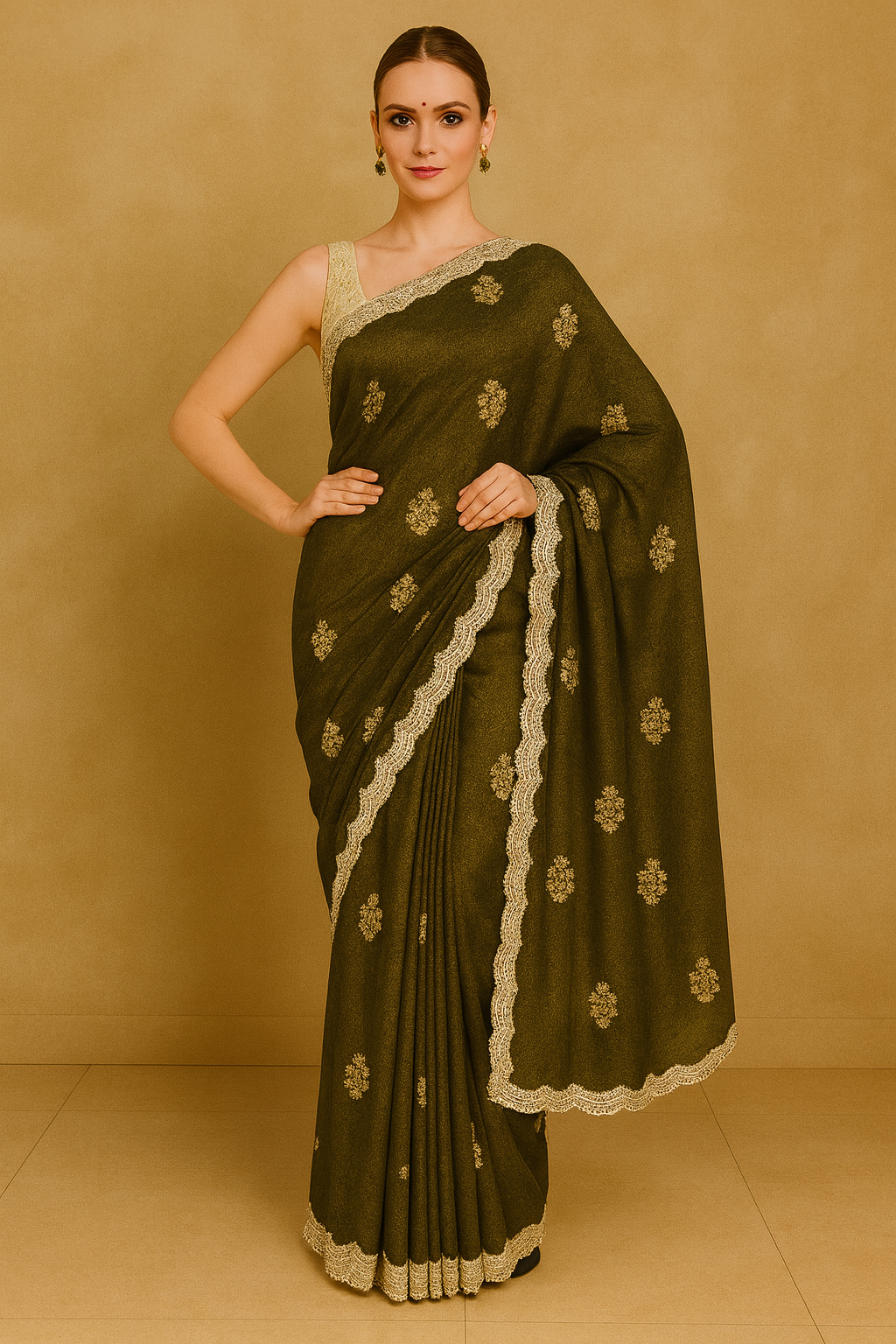 Olive Gold Silk Saree