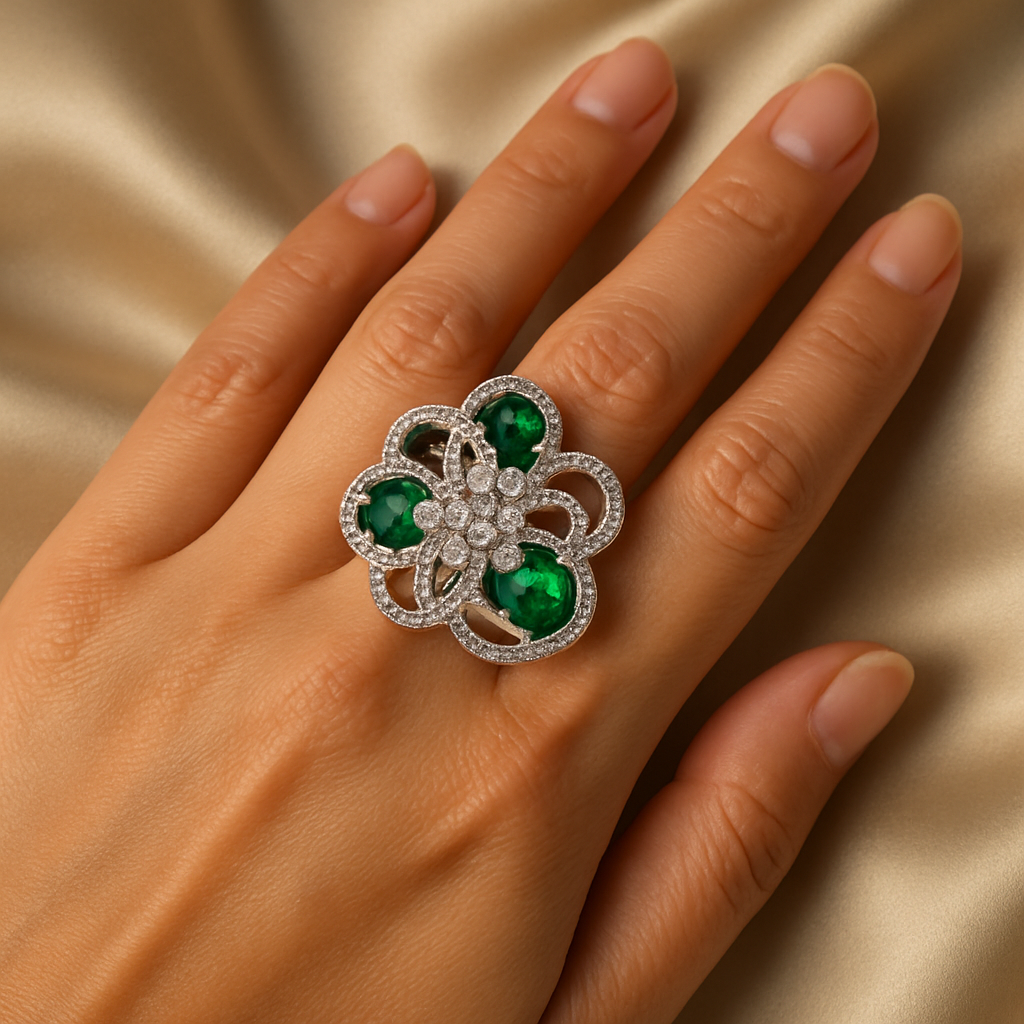 Emerald Bloom Adjustable Ring